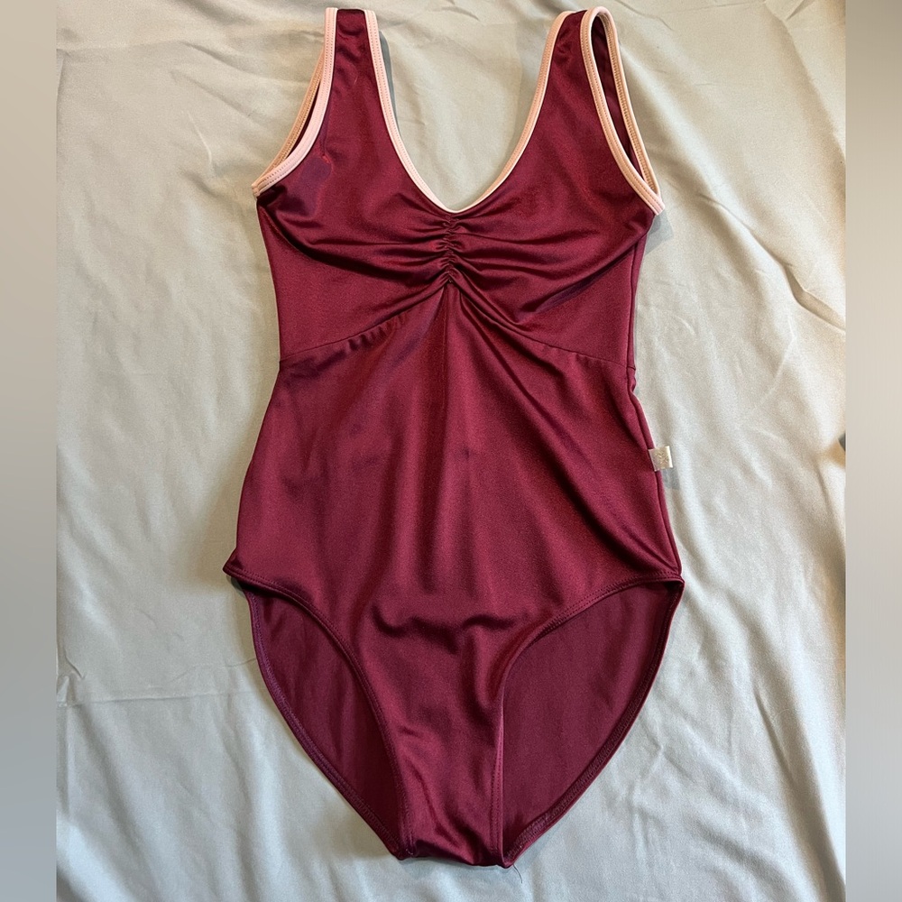 Classin Maroon Leotard with Light Pink Trim size small